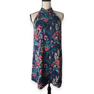 Decree Floral Halter Dress - Navy and Pink